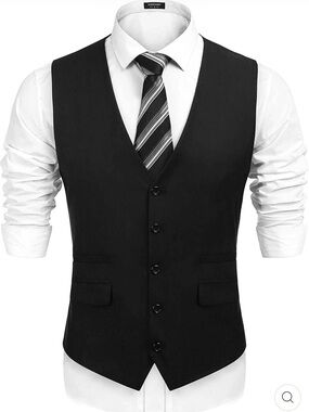 NWT-Coofandy Men's Black Slim Fit Business Suit Vest-Size Medium